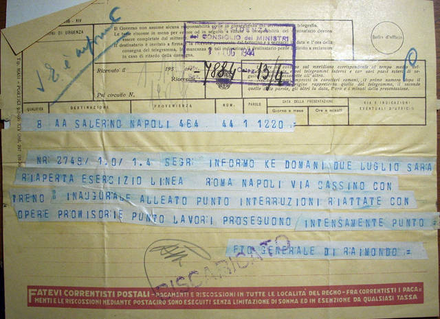 la comunicazione della riapertura della linea Napoli-Roma via Cassino la comunicazione della riapertura della linea Napoli-Roma via Cassino