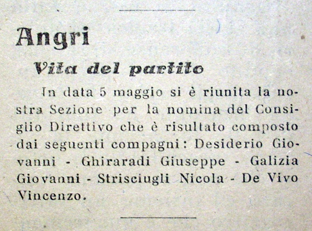 Il trafiletto che riguarda la sezione angrese Il trafiletto che riguarda la sezione angrese