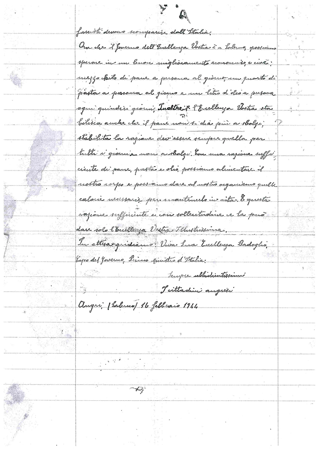 La seconda pagina della lettera a Badoglio